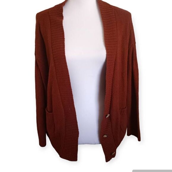 PURPLE SNOW RUST ORANGE CARDIGAN SZ.M EUC - Picture 1 of 6